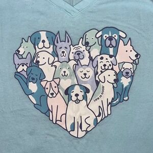 Life is Good Dog Heart Short Sleeve V Neck Tee Soft Great Dane Husky Pitbull
